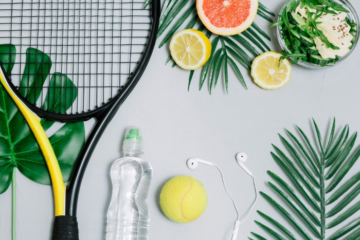 composition-of-tennis-racket-and-healthy-food-